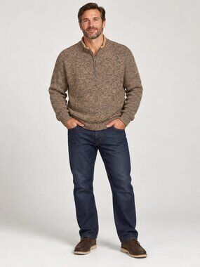 Pendleton Mens XL Brown Marled Washable Wool Quarter Zip Mock Neck Sweater Knit